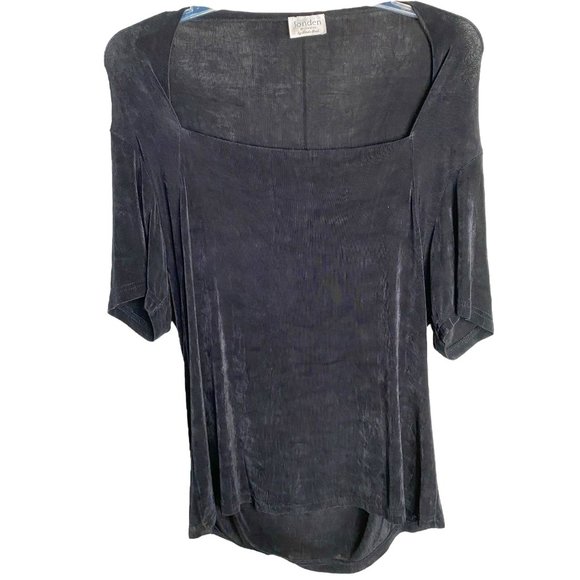 Jonden by Linda Stead Black Top 2X Washed Acetate Lyocell Square Neck Minimalist - Picture 2 of 8